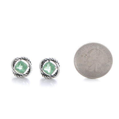 David Yurman Sterling Silver Prasiolite 7mm Infinity Earrings 2 of 5