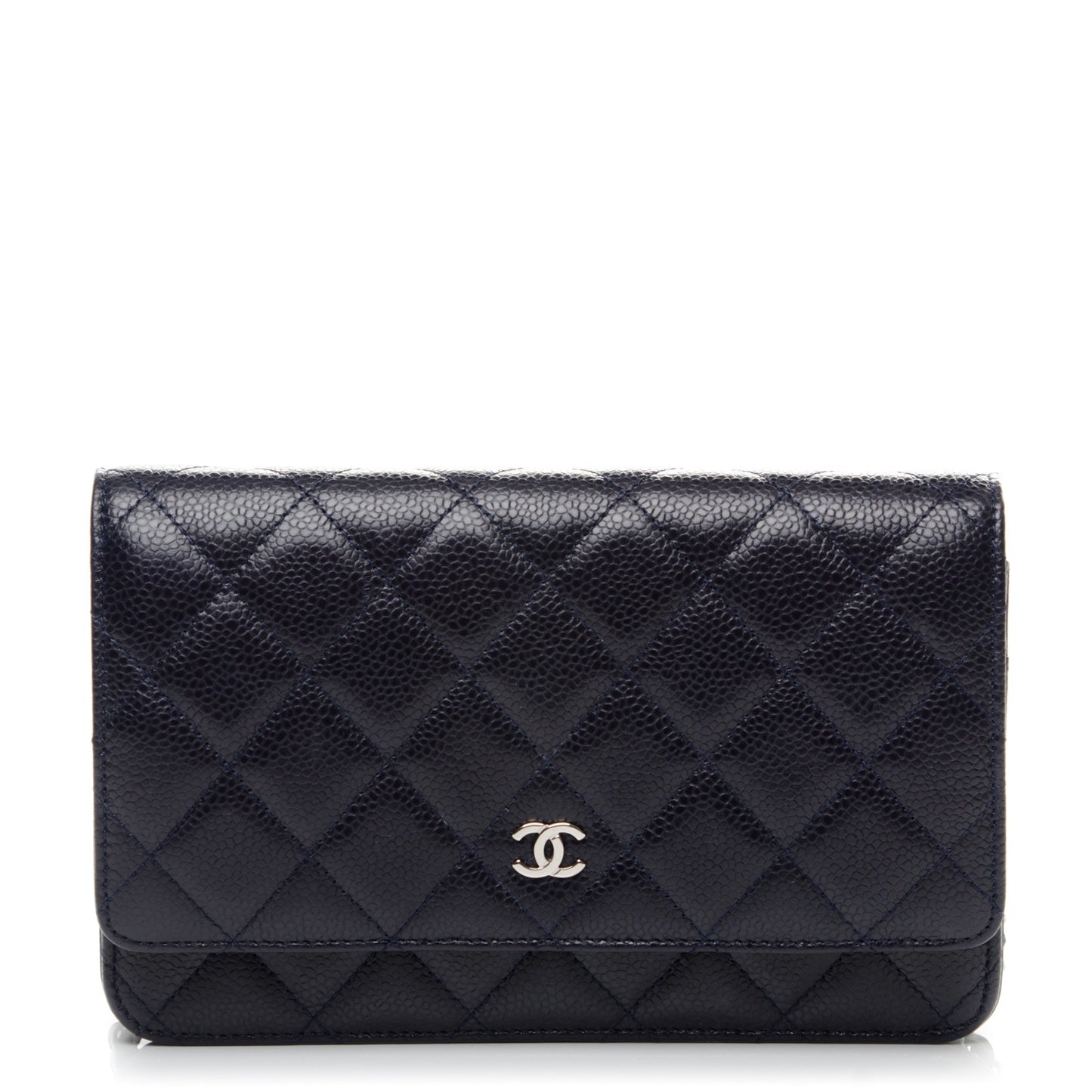 Caviar Quilted Wallet On Chain WOC Navy Blue