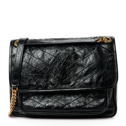 Saint Laurent Crinkled Calfskin Matelasse Monogram Medium Niki Chain Satchel Black 1 of 12