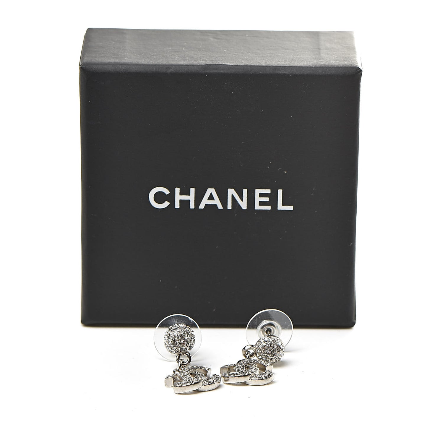 Crystal CC Drop Earrings Silver