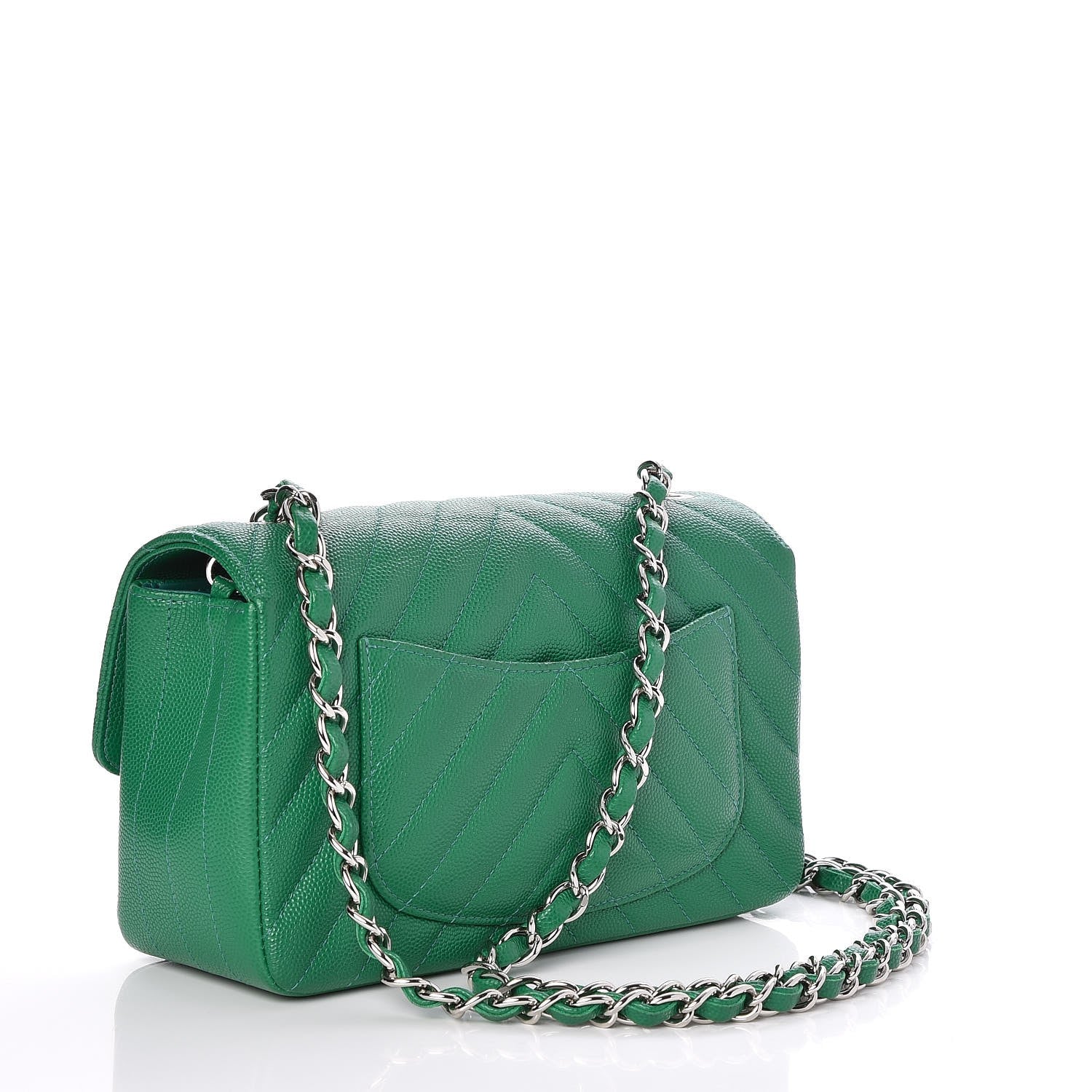 Chanel Caviar Chevron Quilted Mini Rectangular Flap Dark Green 3 of 10