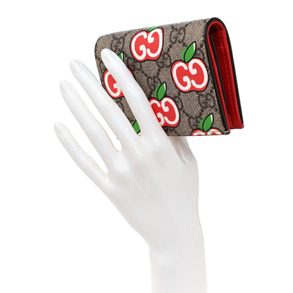 Gucci GG Supreme Monogram Apple Card Case Wallet Beige Multicolor Lobster Red 2 of 8