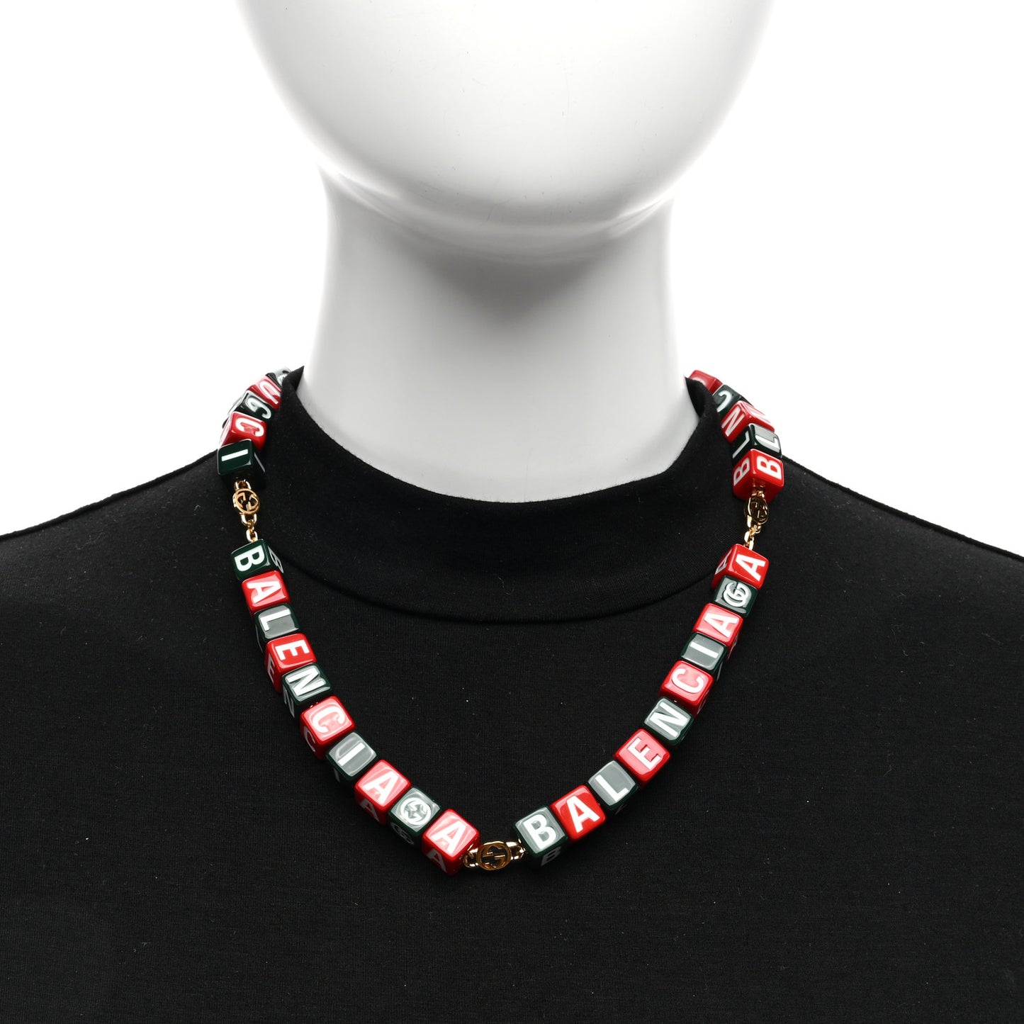 X BALENCIAGA Resin Symbols Necklace Green Red