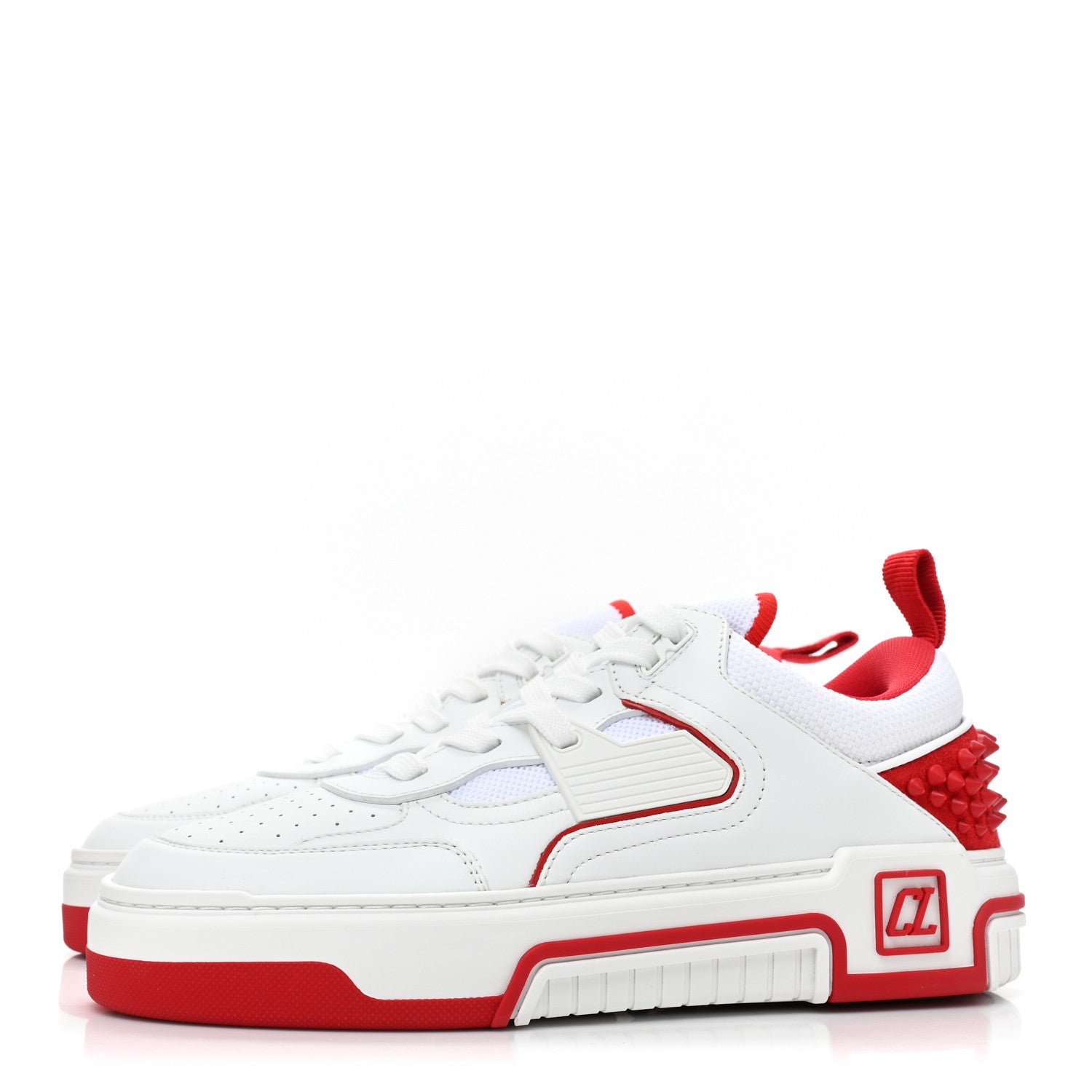 Christian Louboutin Calfskin Suede Nappa Spike Womens Astroloubi Low Top Sneakers 40 White Red 3 of 7