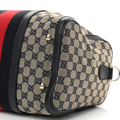 Gucci Monogram Selleria Calfskin Vintage Web Medium Boston Beige Blue 10 of 19