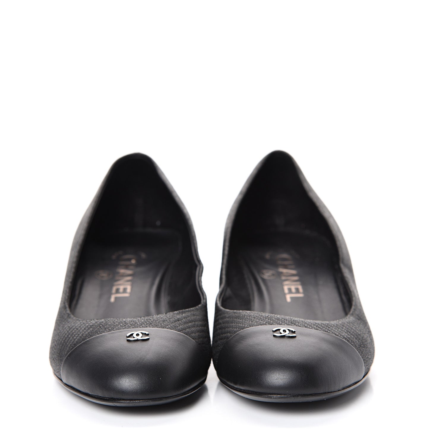 Embossed Lambskin CC Cap Toe Pump 36 Black