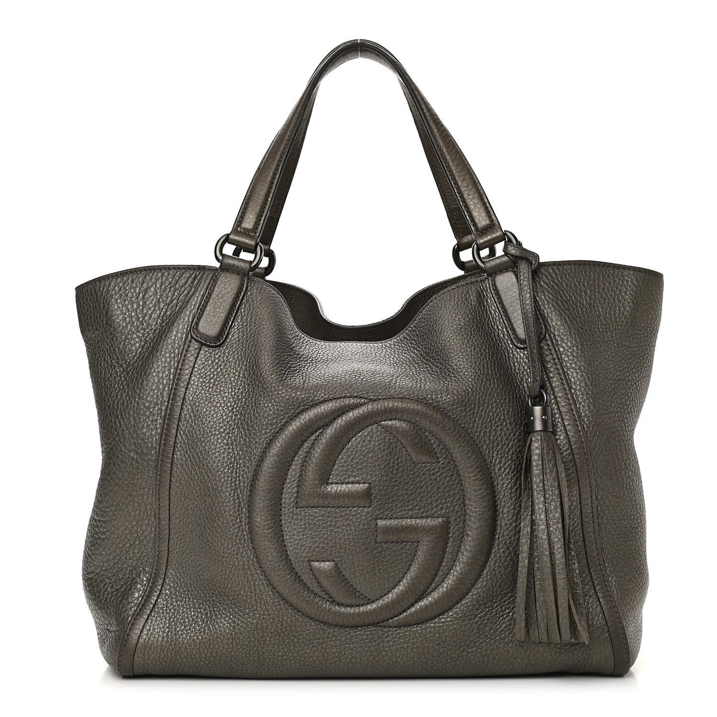 Metallic Pebbled Calfskin Medium Soho Shoulder Bag Sasso