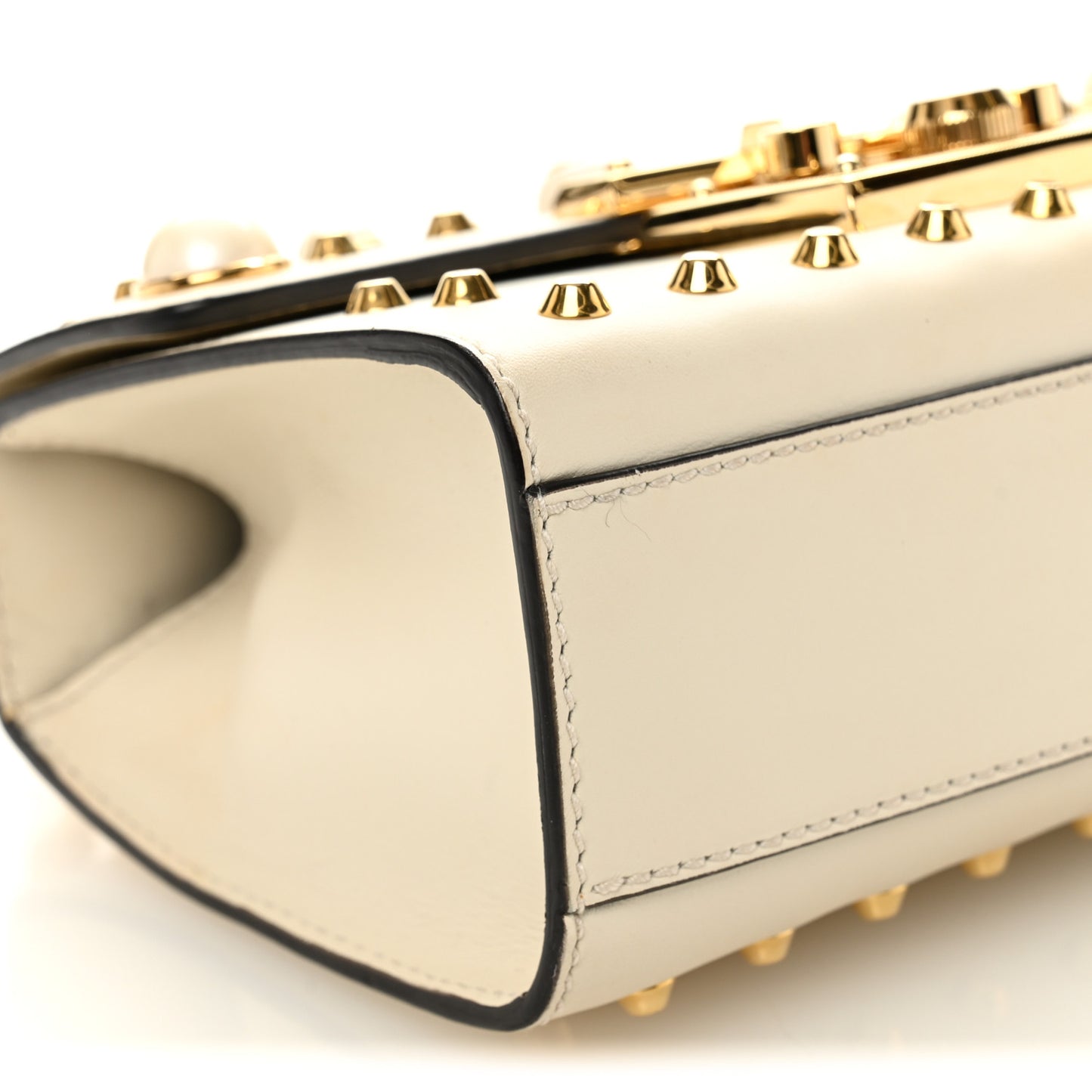 Calfskin Studded Small Padlock Shoulder Bag White
