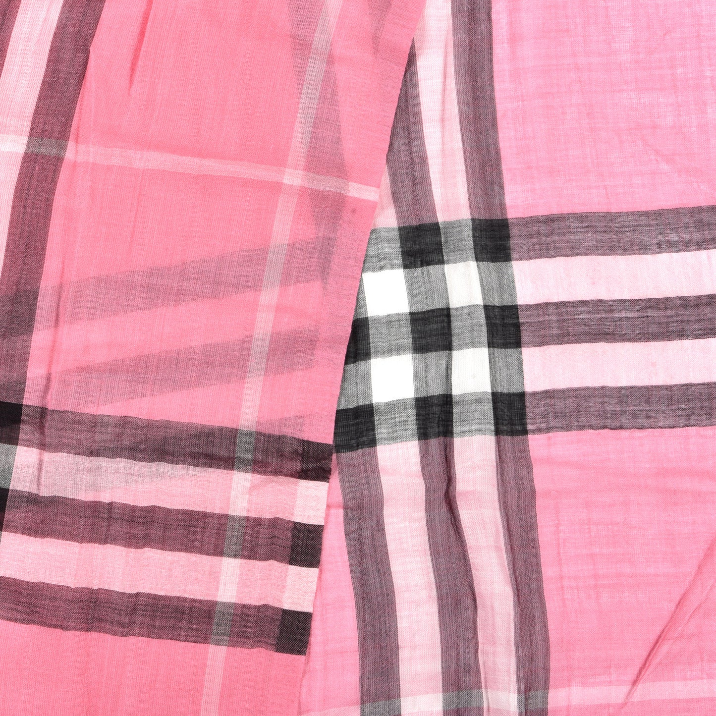 Wool Silk Gauze Giant Check ScarfPink