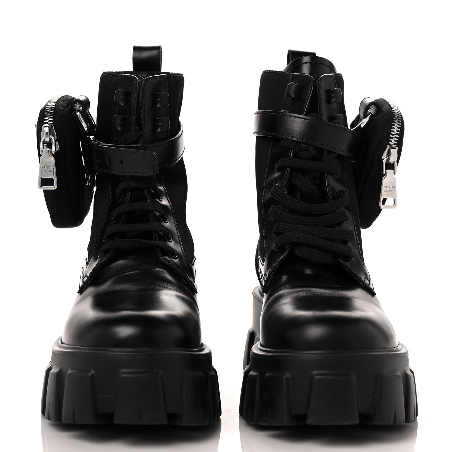 Prada Spazzolato Rois Nylon Metal Triangle Logo Monolith Pouch Pocket 55mm Boots 37 Black 2 of 8