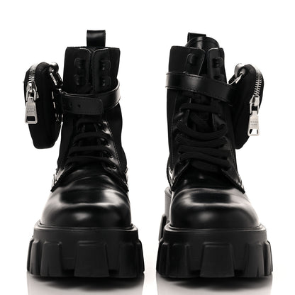 Prada Spazzolato Rois Nylon Metal Triangle Logo Monolith Pouch Pocket 55mm Boots 37 Black 2 of 8