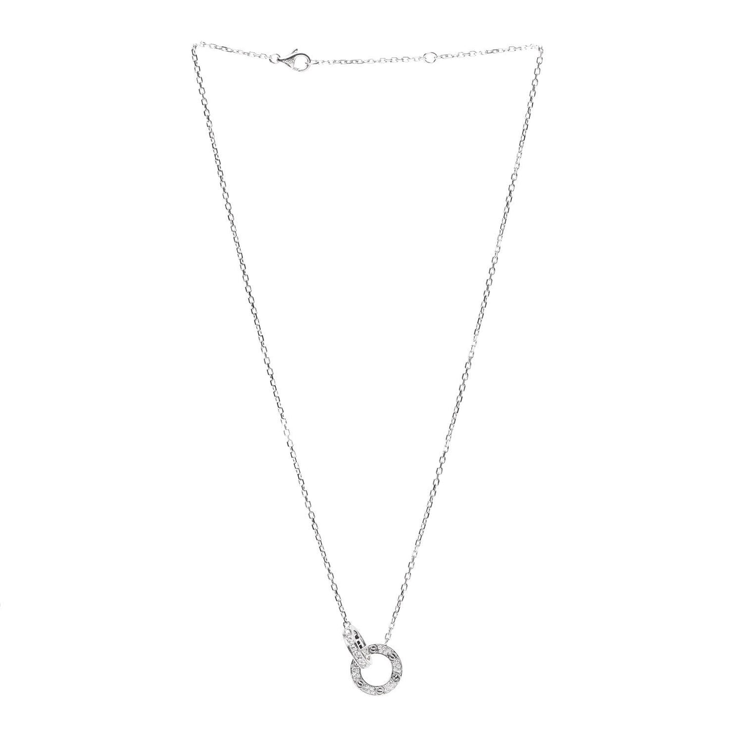18K White Gold Diamond Interlocking LOVE Paved Necklace