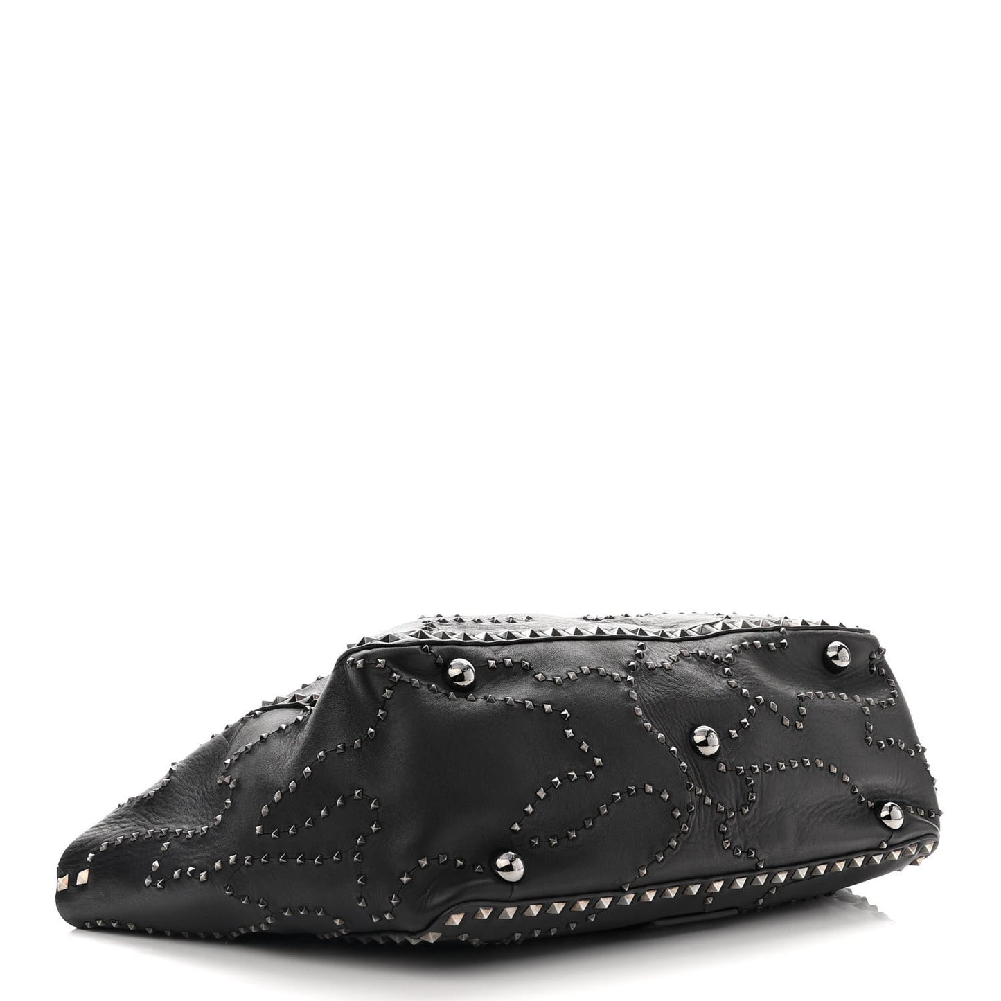 Vitello Studded Medium Rockstud Tote Black