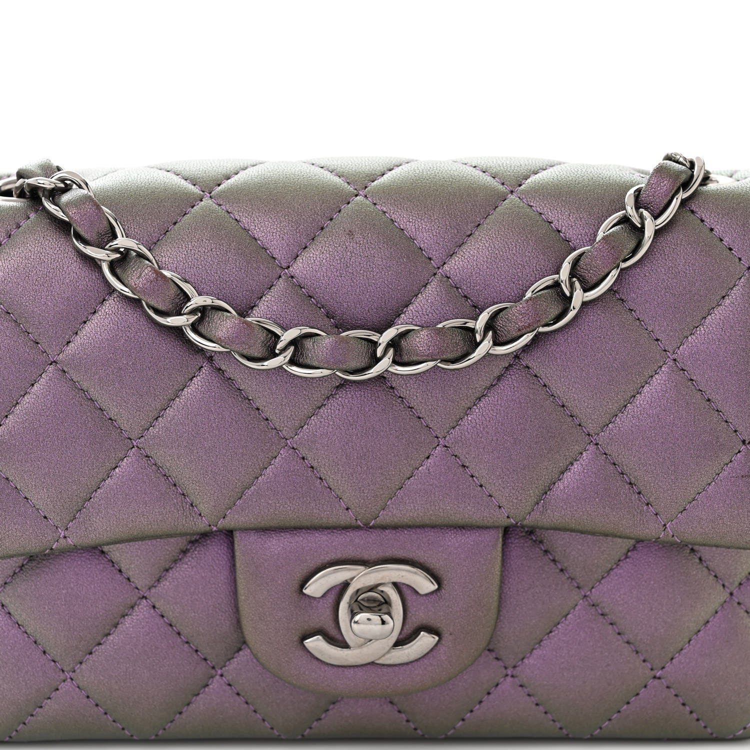 Chanel Iridescent Lambskin Quilted Mini Rectangular Flap Dark Purple 8 of 10