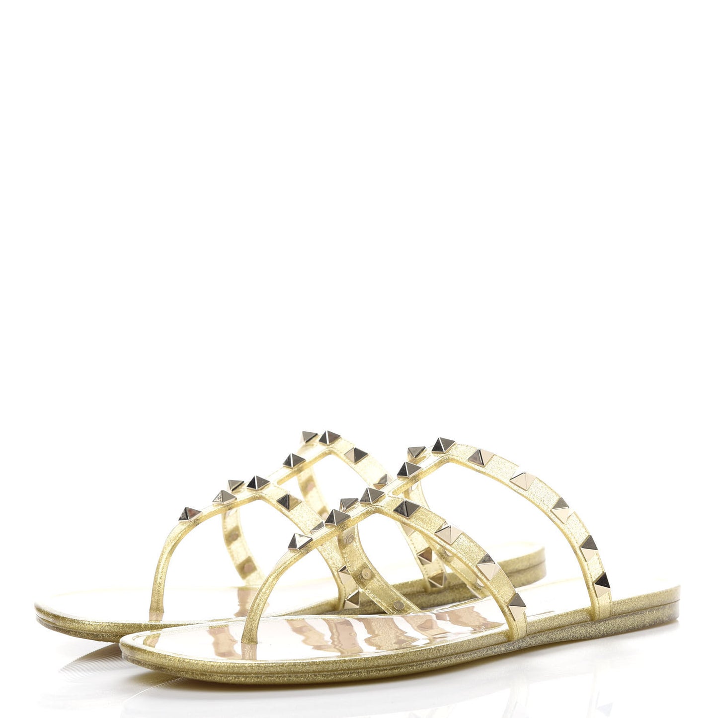 PVC Jelly Glitter Rockstud Caged Flat Thong Sandals 39 Oro
