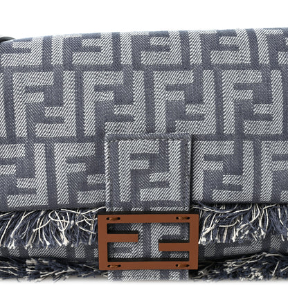 Fendi Denim Vitello King Fringe FF Embroidered Baguette Denim Myrtle Dark Nut 10 of 12