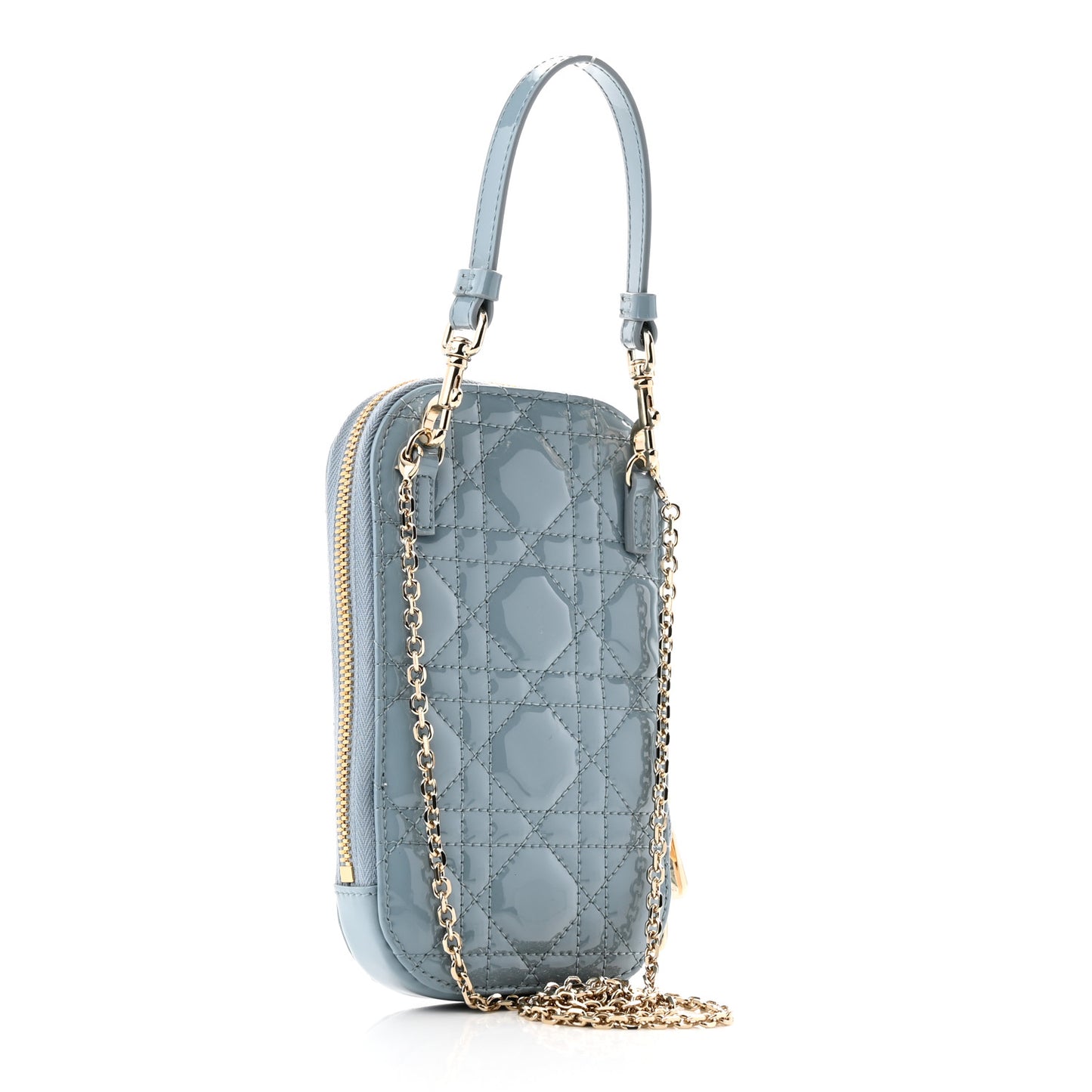 Patent Cannage Lady Dior Phone Holder Cloud Blue