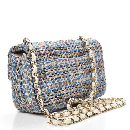 Chanel Tweed Quilted Mini Rectangular Flap Blue Multicolor 3 of 9