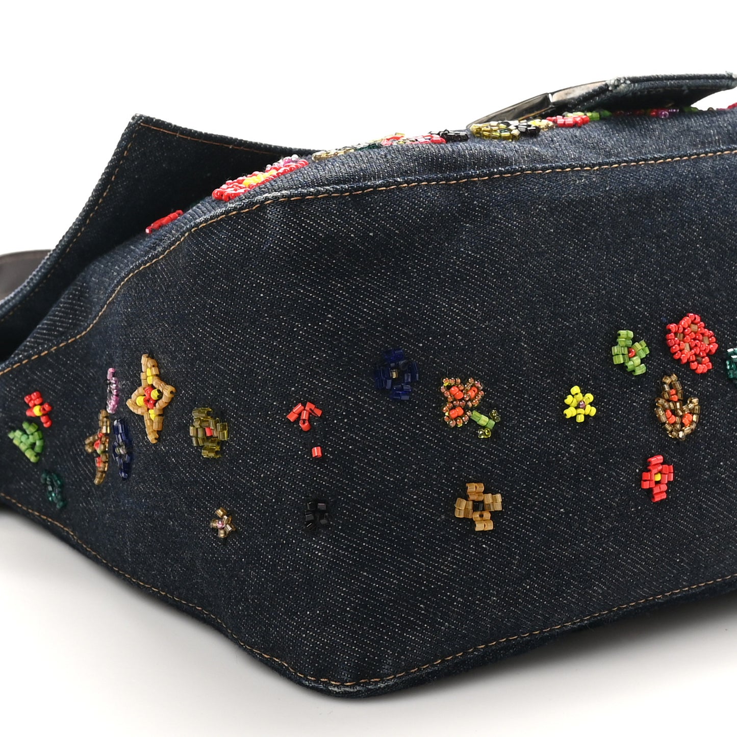 Denim Ricami Beaded Mama Baguette Blue