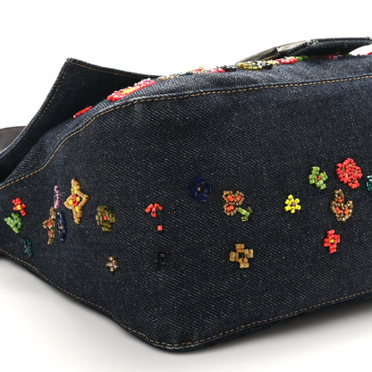 Fendi Denim Ricami Beaded Mama Baguette Blue 8 of 9