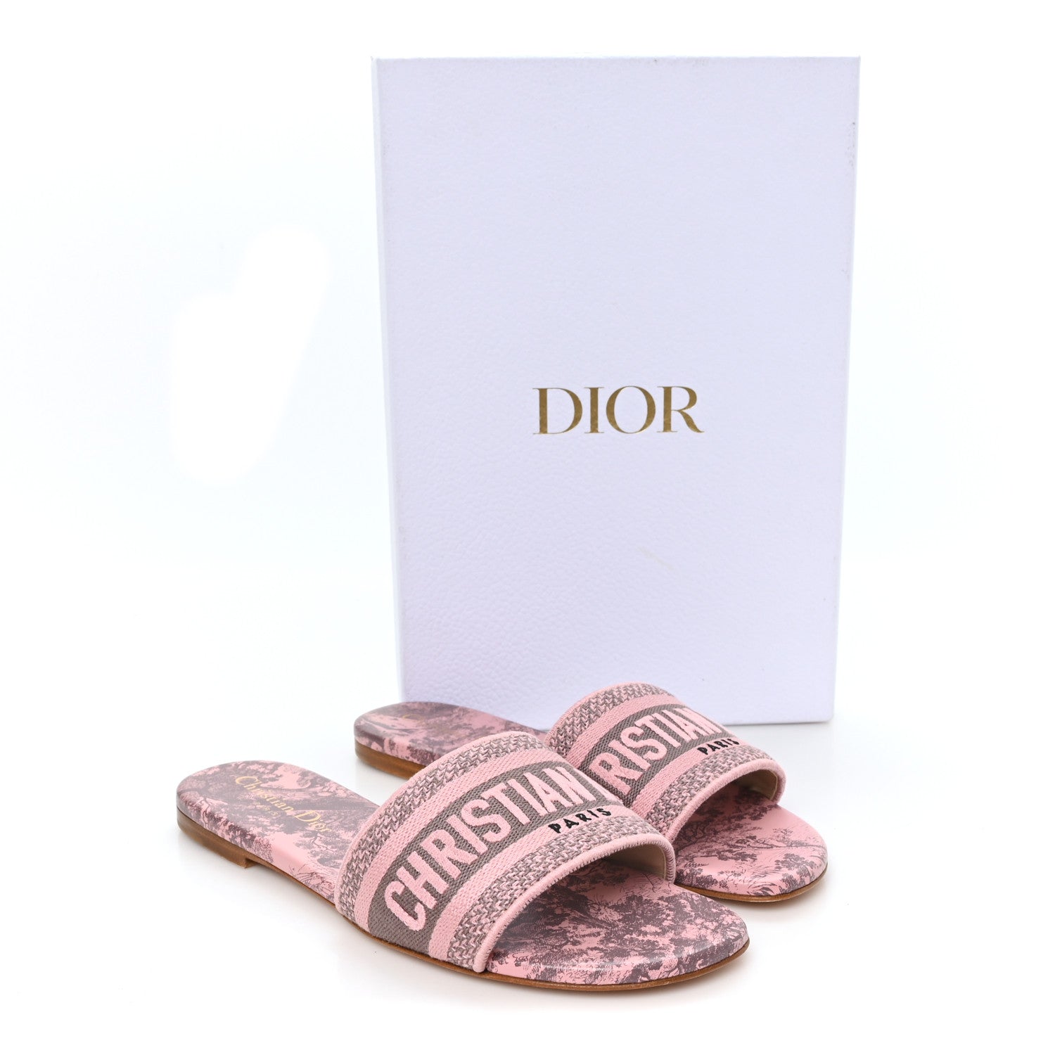 Christian Dior Canvas Toile De Jouy Embroidered Dway Flat Slide Sandals 37 Chateau Rose 10 of 10
