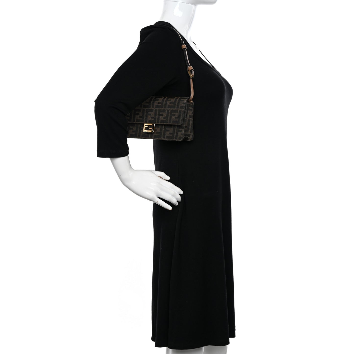 Fabric Jacquard FF 1974 Wallet On Chain Tobacco Moro