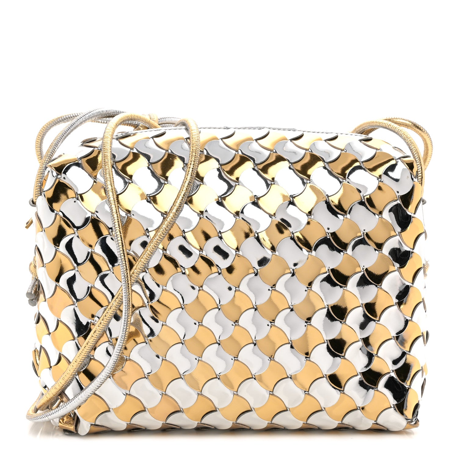 Bottega Veneta Metallic Lambskin Intrecciato Knot Small Loop Camera Bag Silver Gold 1 of 9