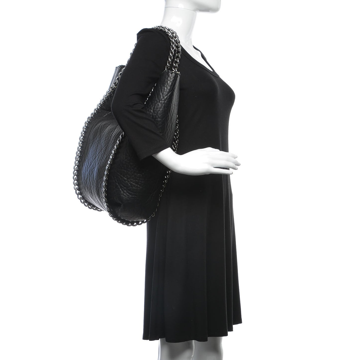 Shaggy Deer Shearling Chain Falabella Tote Black