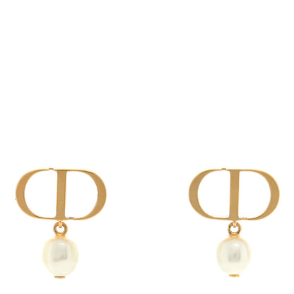 Christian Dior Pearl Crystal Tribal CD Drop Earrings Gold 1 of 4