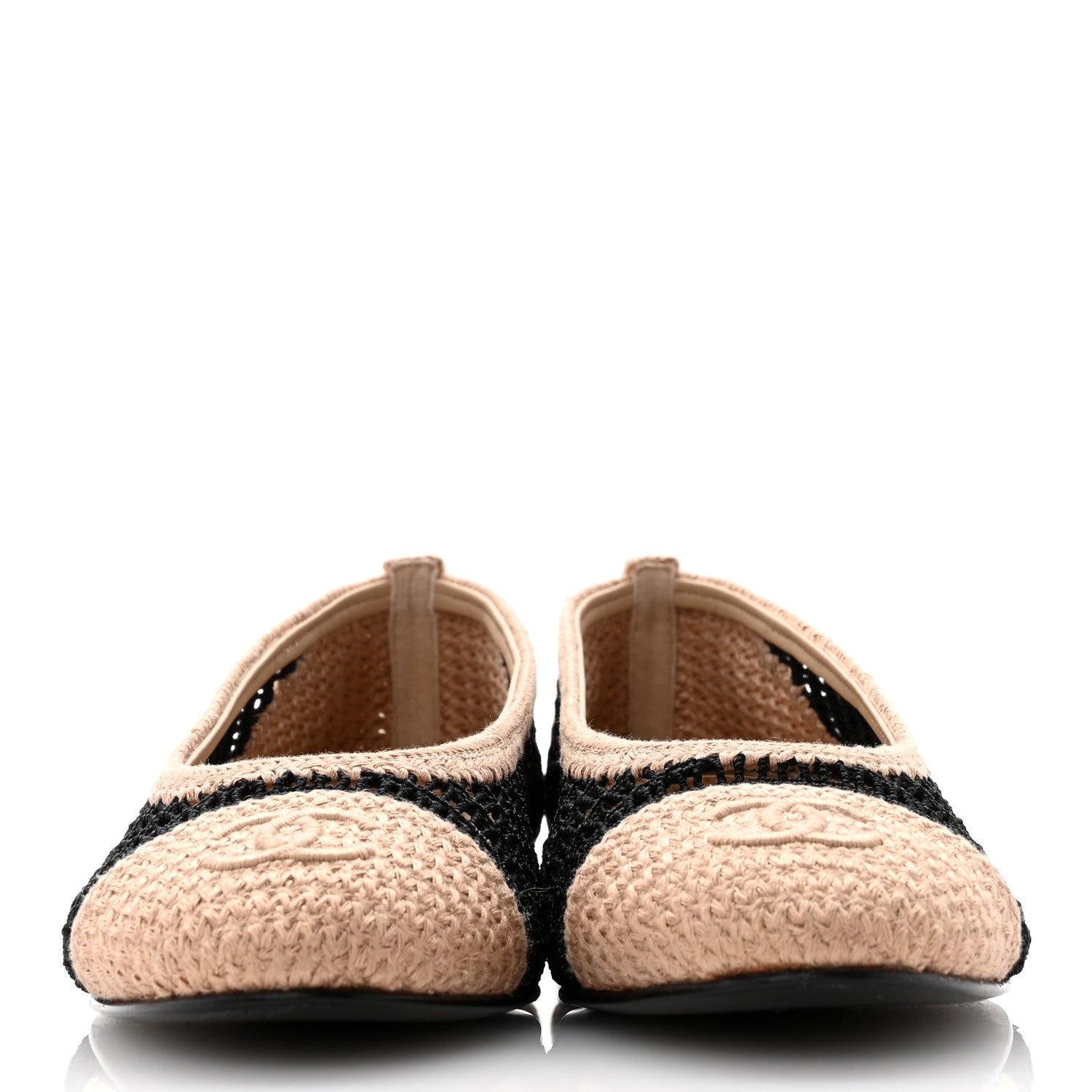 Chanel Raffia Cap Toe Ballerina Flats 38.5 Black Beige 2 of 11