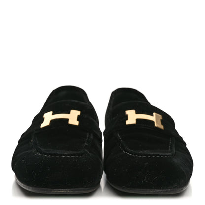 Hermes Velvet Womens Paris Loafers 41 Black 3 of 10