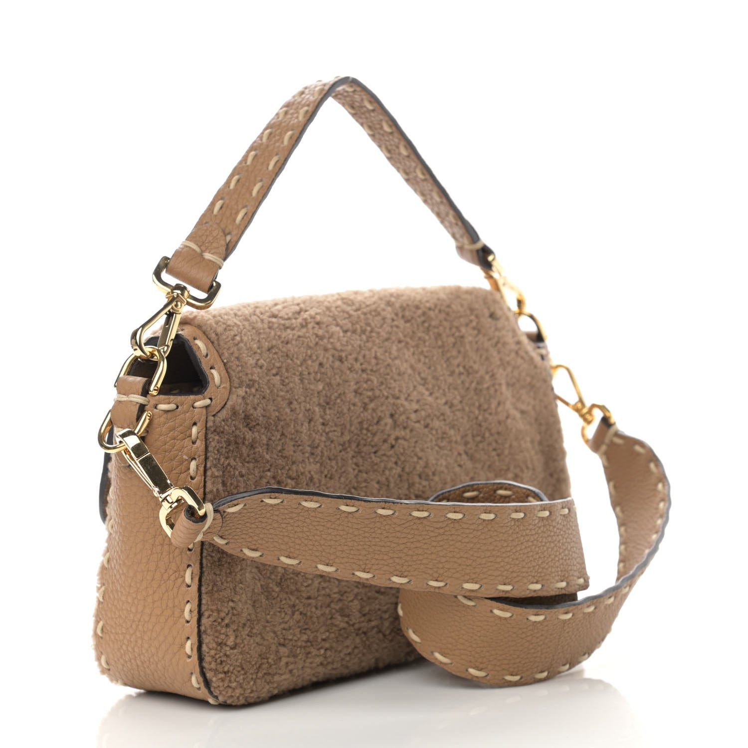 Fendi Curly Sheepskin Cuoio Romano Selleria Baguette Camel Cammello 2 of 11