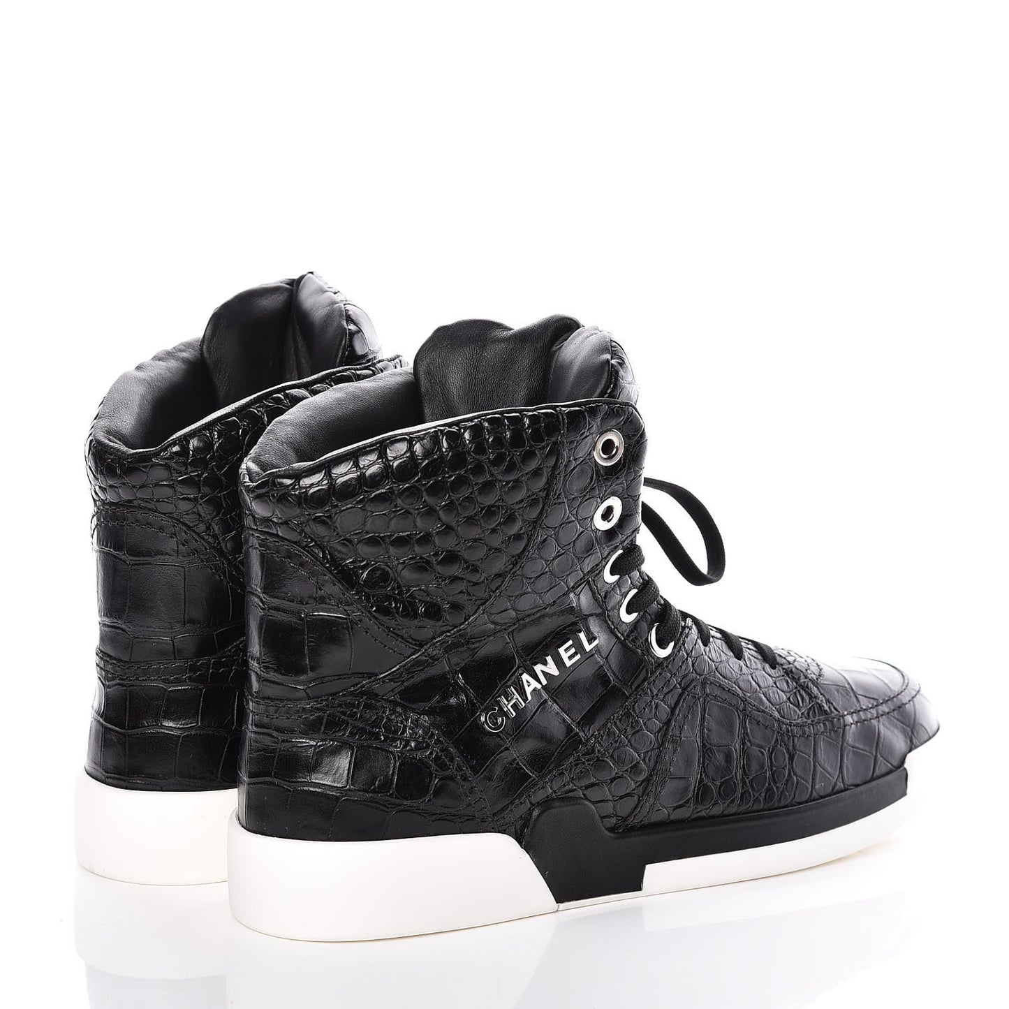 Calfskin Crocodile Embossed Mens Cocodile High Top Sneakers 43 Black