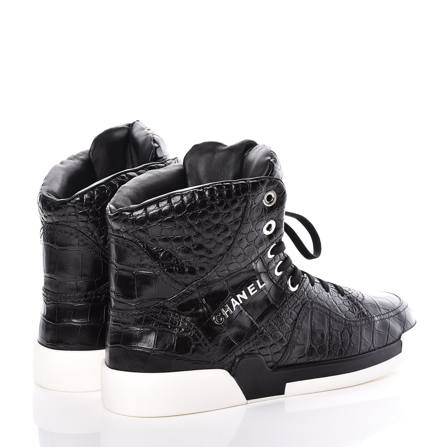 Chanel Calfskin Crocodile Embossed Mens Cocodile High Top Sneakers 43 Black 4 of 8