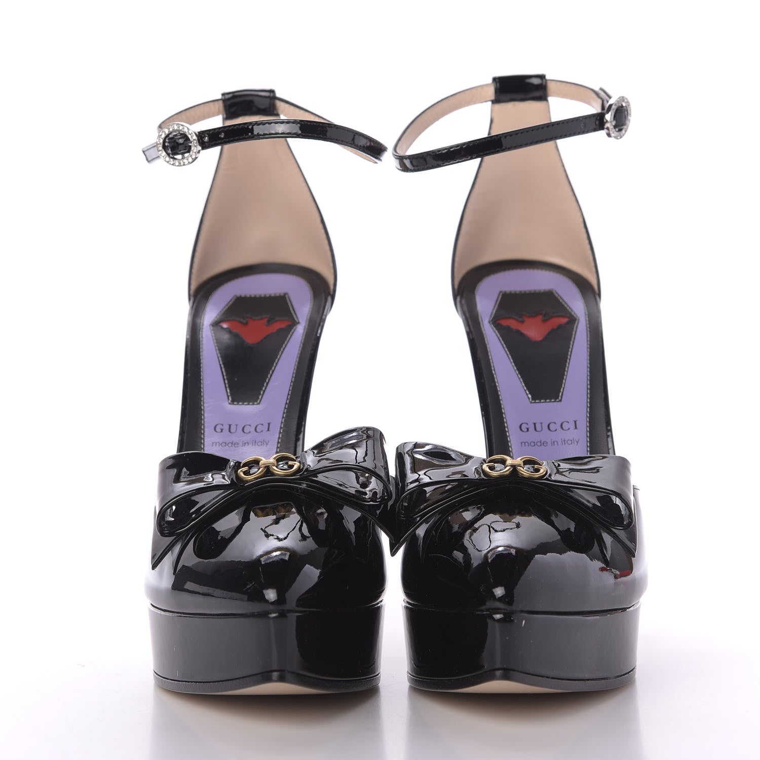 Gucci Patent Crystal GG Bow Sadie Spike Ankle Strap d'Orsay Platform High Heel Pumps 36.5 Black 2 of 11