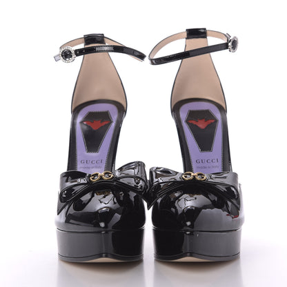 Gucci Patent Crystal GG Bow Sadie Spike Ankle Strap d'Orsay Platform High Heel Pumps 36.5 Black 2 of 11
