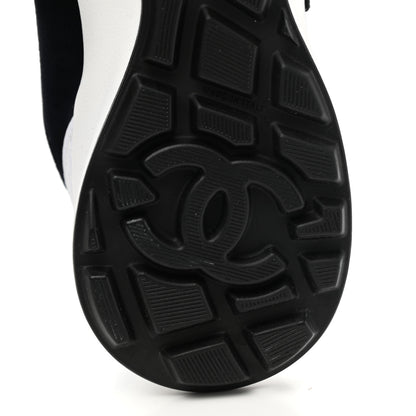 Chanel Fabric Suede Kidskin CC Sneakers 37.5 Dark Navy White 8 of 10
