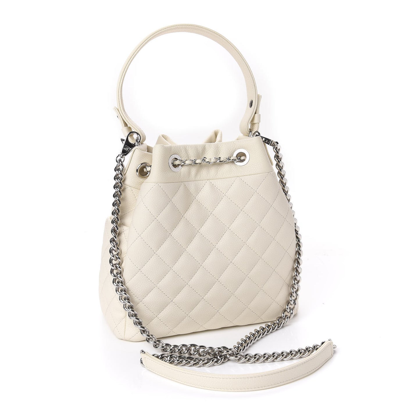 Caviar Flat Quilted Small Chain Bucket Bag Off White