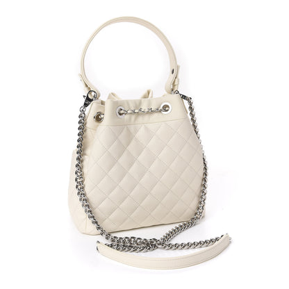 Chanel Caviar Flat Quilted Small Chain Bucket Bag Off White 4 of 11