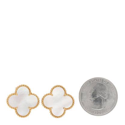 Van Cleef & Arpels 18K Yellow Gold Mother of Pearl Magic Alhambra Earrings 2 of 5