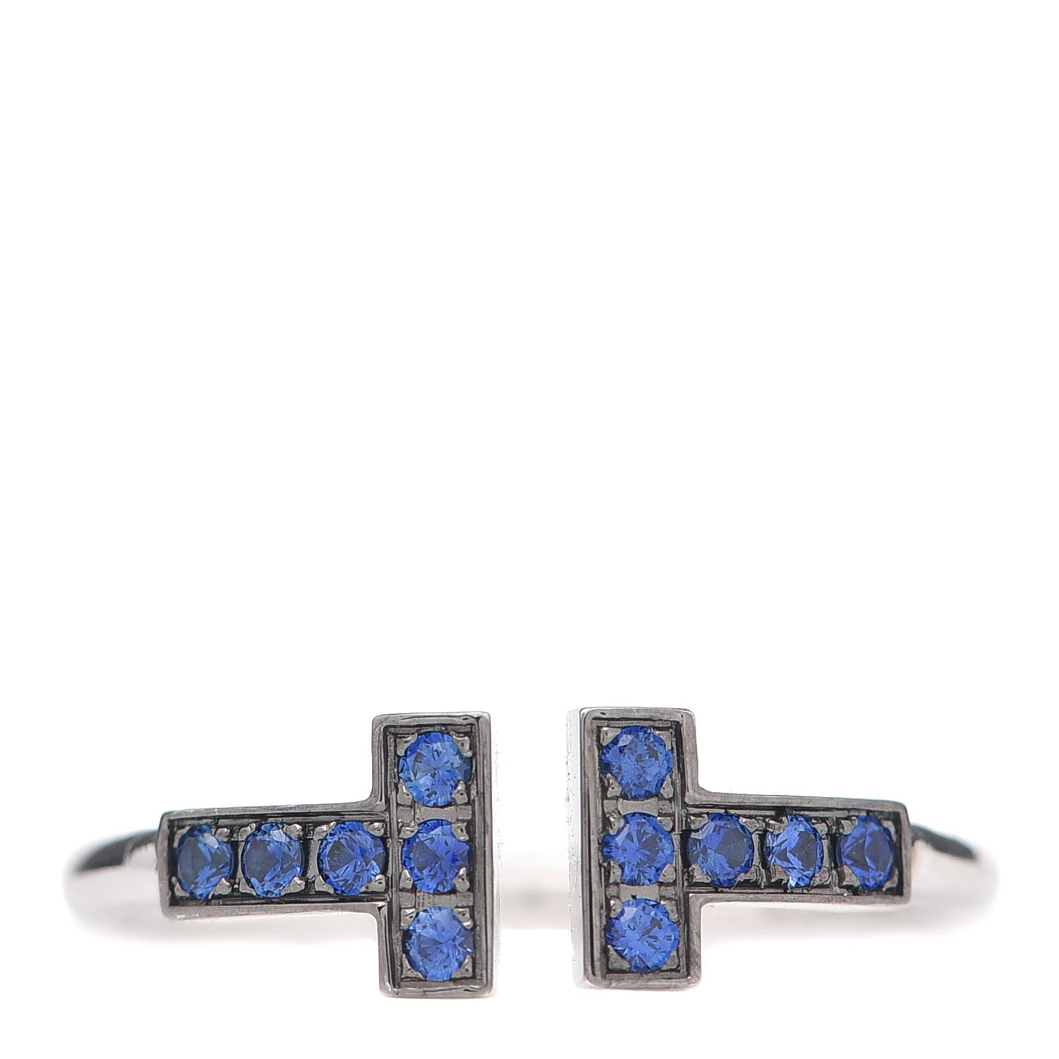 Tiffany 18K White Gold Blue Sapphire T Wire Ring 49 4.75 1 of 5