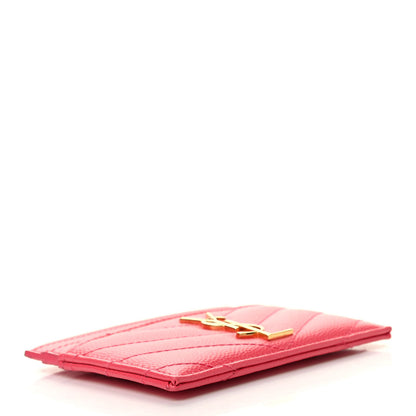 Saint Laurent Grain De Poudre Matelasse Chevron Monogram Credit Card Case Pink 4 of 8