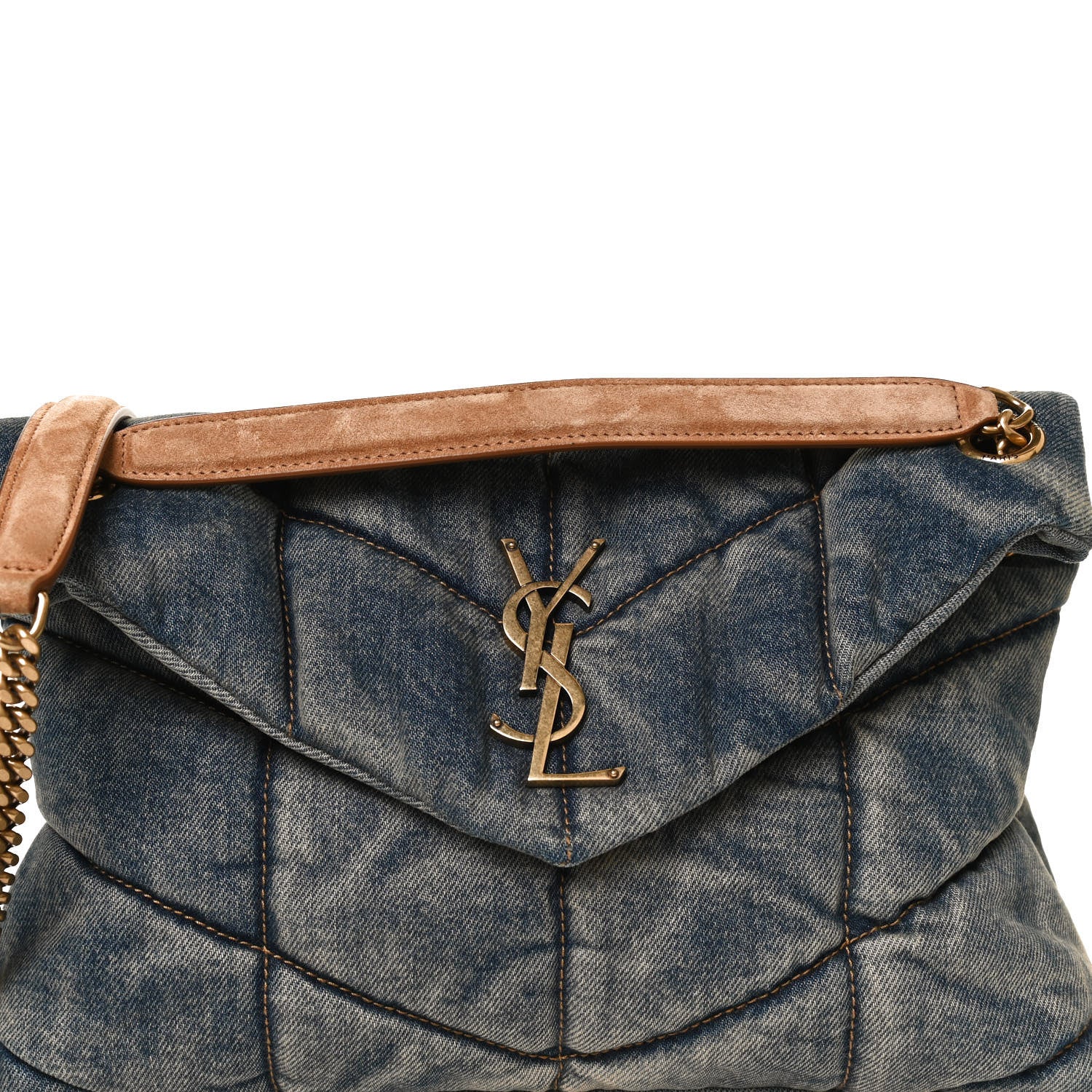 Saint Laurent Denim Quilted Small Loulou Puffer Monogram Chain Satchel Blue Cinnamon 8 of 10
