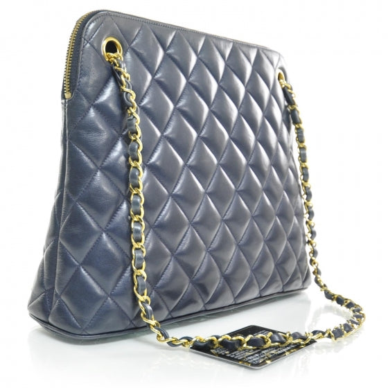 Lambskin Quilted Shoulder Bag Navy GHW