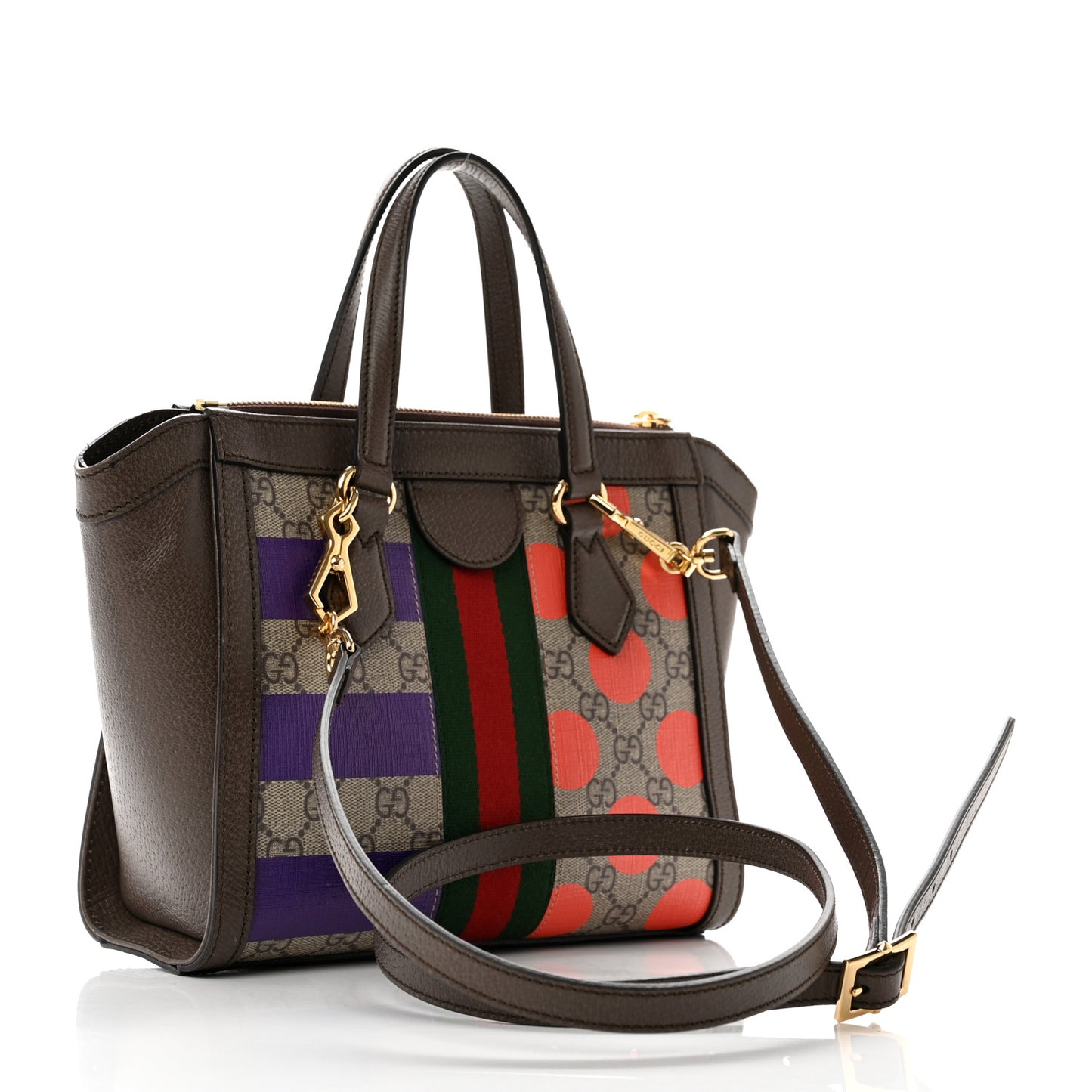 GG Supreme Monogram Equestrian Web Small Ophidia Tote Bag Beige Multicolor New Acero