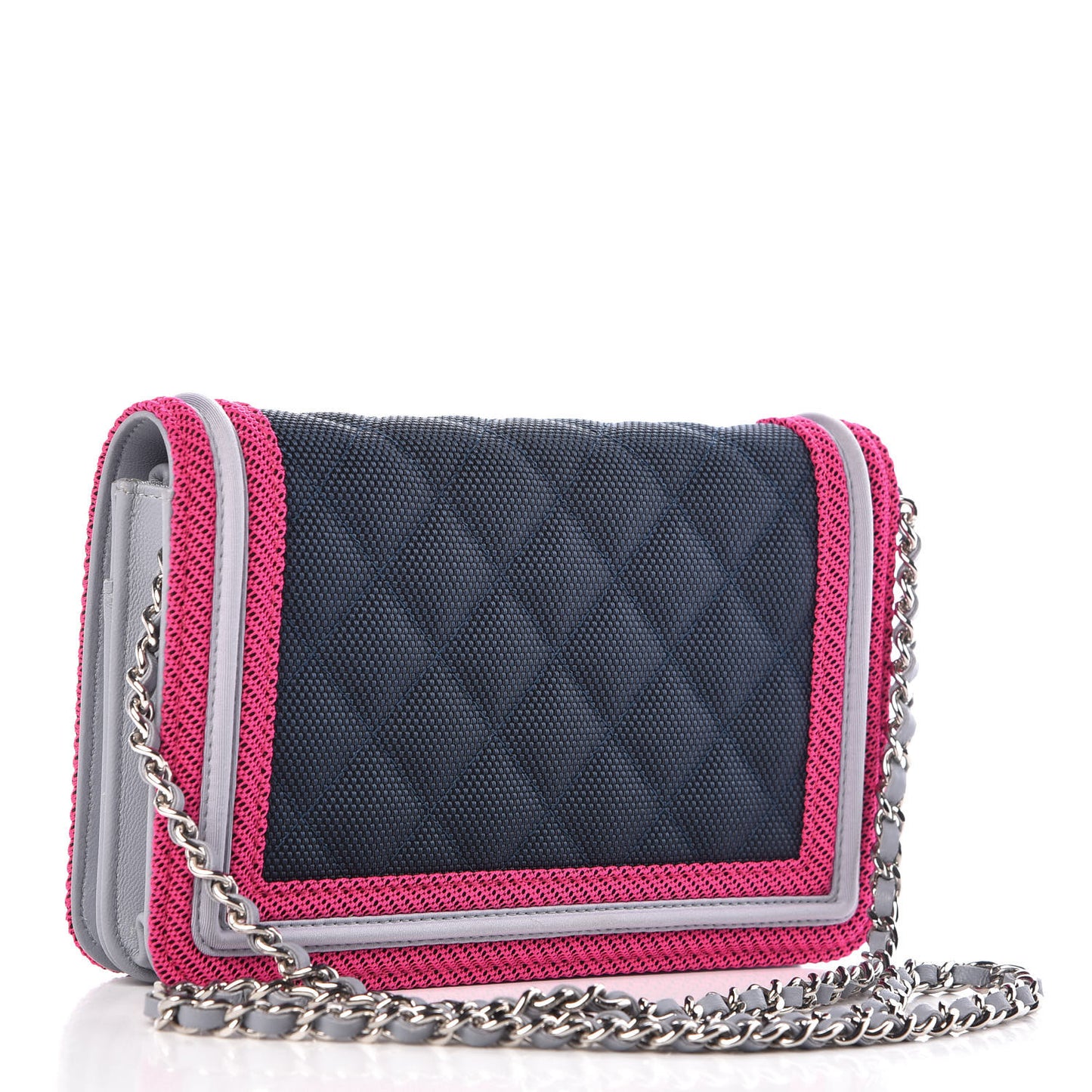 Canvas Quilted Fluo Boy Wallet On Chain WOC Dark Navy Fuchsia Grey