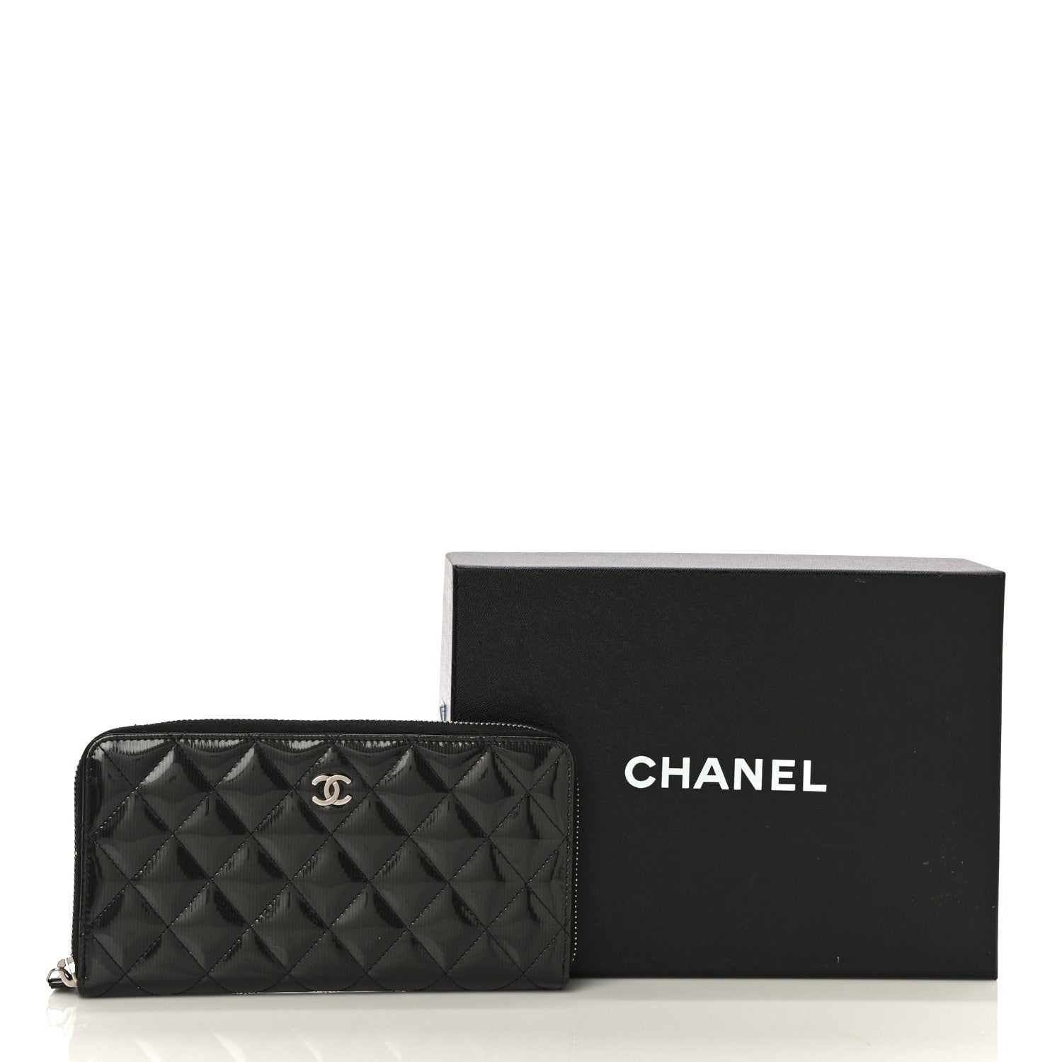 Chanel Striated Patent Zip Around Wallet Black 13 of 13