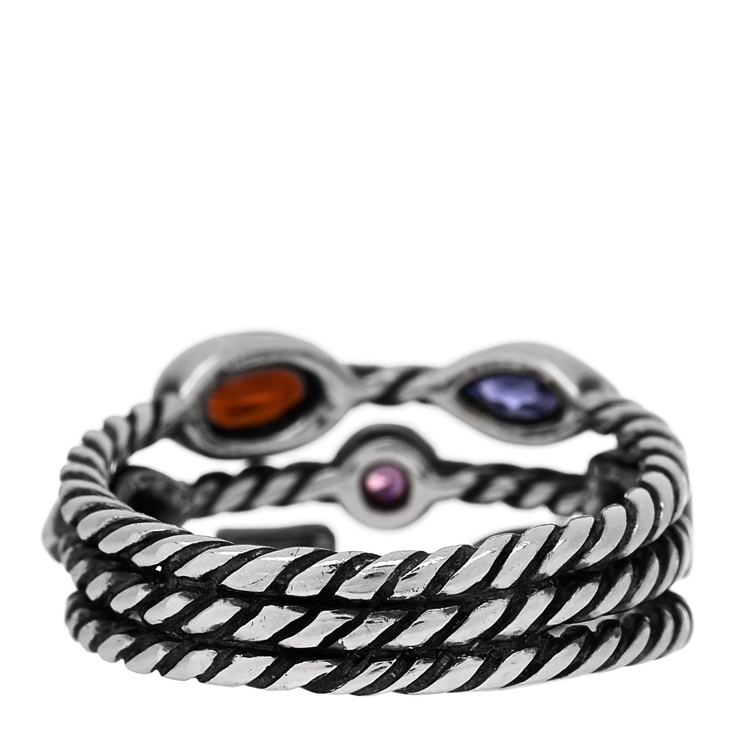 David Yurman Sterling Silver Amethyst Tourmaline Garnet Iolite Confetti 3 Row Ring 54 7 3 of 5