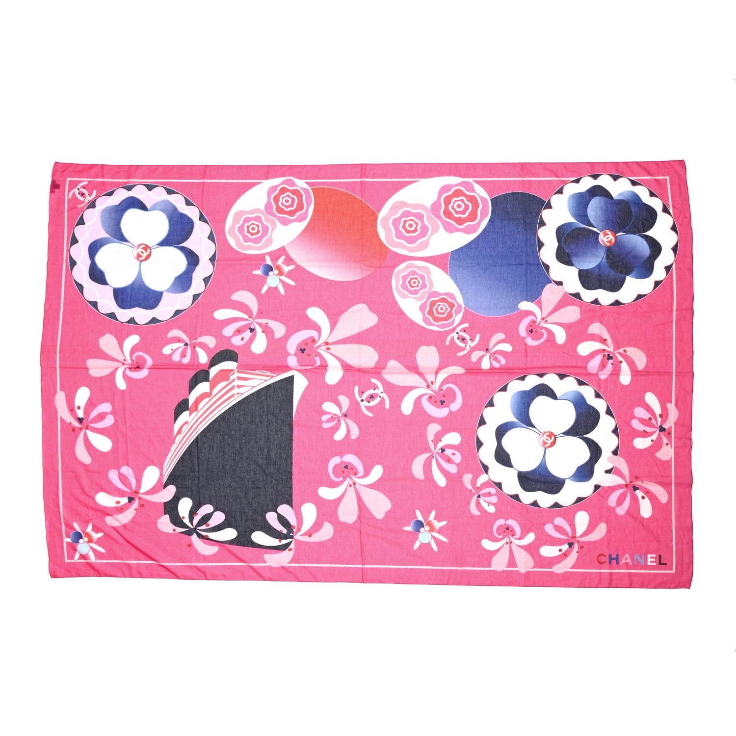 Chanel Cotton Silk CC Floral Scarf Pink Multicolor 1 of 3