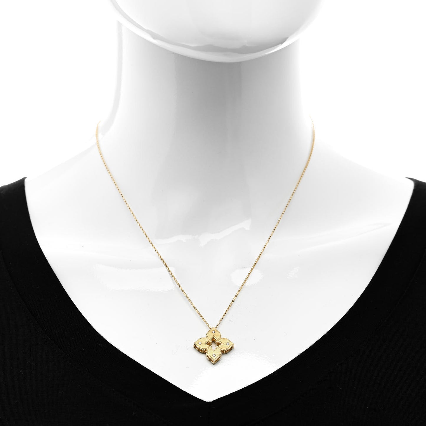 18K Yellow Gold Diamond Extra Small Petite Venetian Princess Flower Pendant Necklace